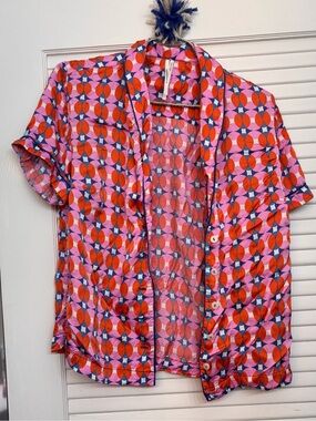 Anthropologie Pink, Orange & Blue Geometric Button-Up pajama top